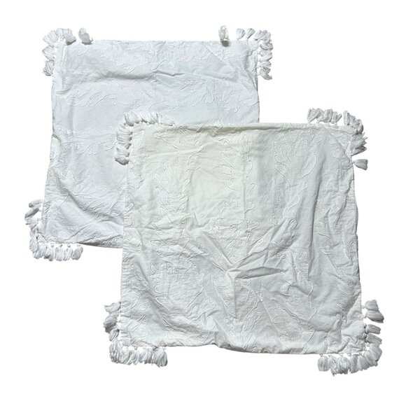 Lilly Pulitzer For Pottery Barn White Pillow Shams Tassels & Embroidered Coral - Picture 1 of 8